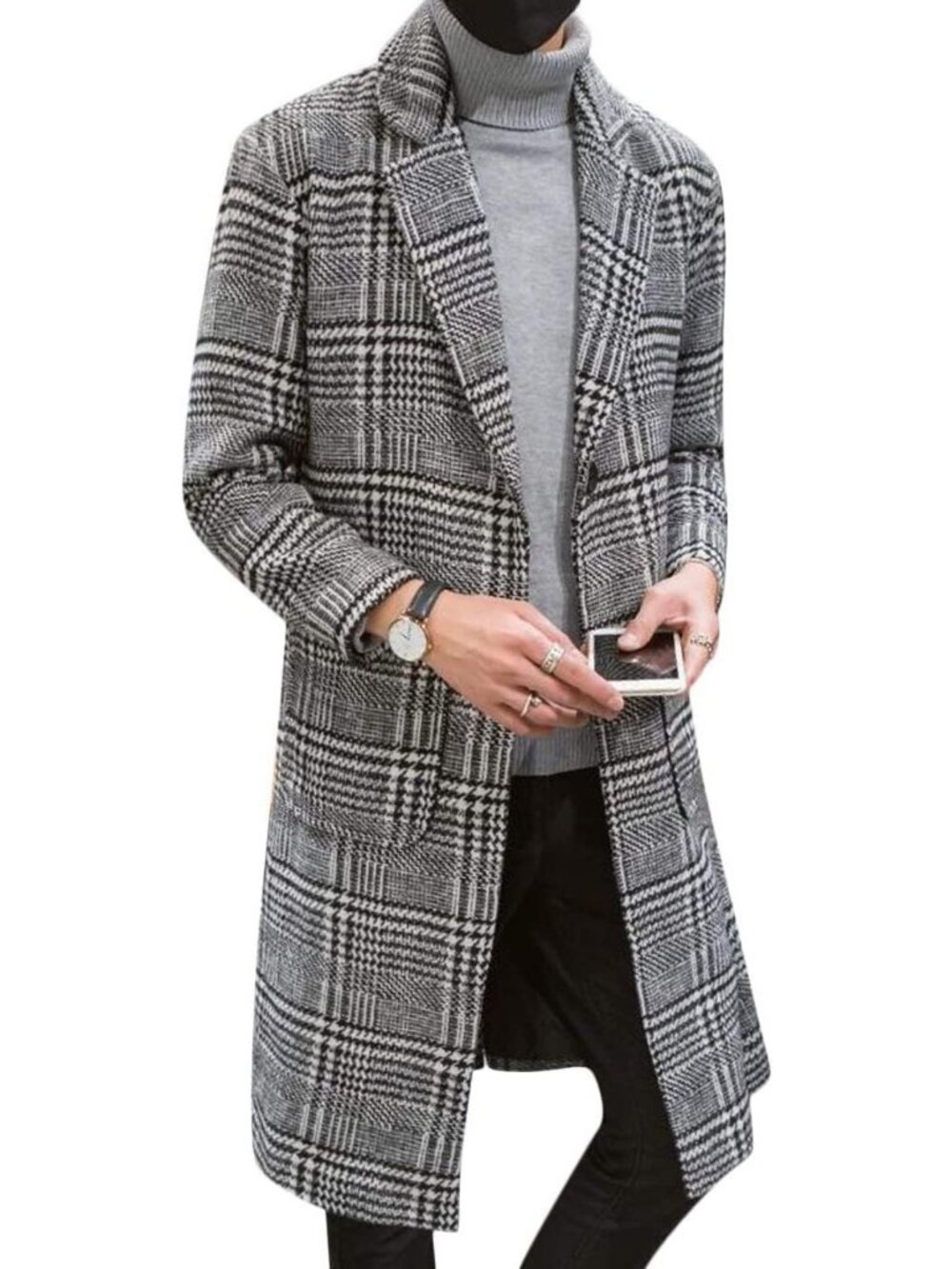 Stylish Men's Wool Blend Pea Coat - Single Breasted Overcoat for Spring Fashion